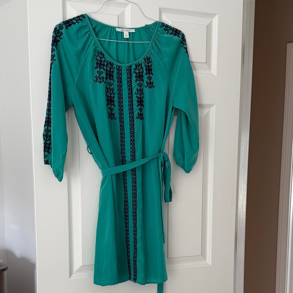 Miami Turquoise Dress with Black Embroidery